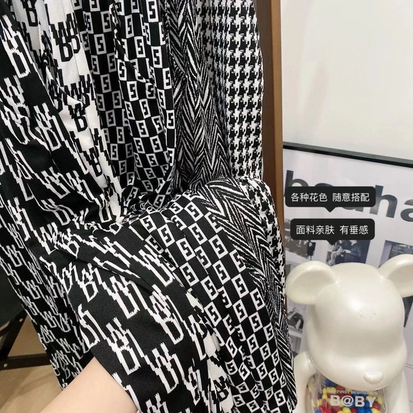 港风女裤夏季新款字母印花休闲宽松直筒高腰冰丝束脚裤