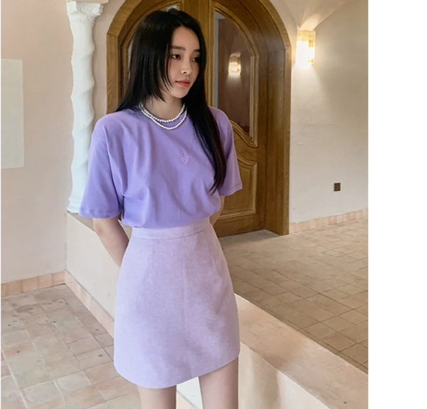 女装刺绣包边领T恤夏季大码宽松上衣 棉t恤